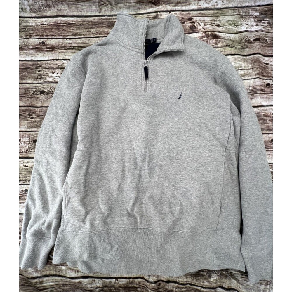 Nautica Pullover Sweater Mens Size Large Gray Quarter Zip in EUC